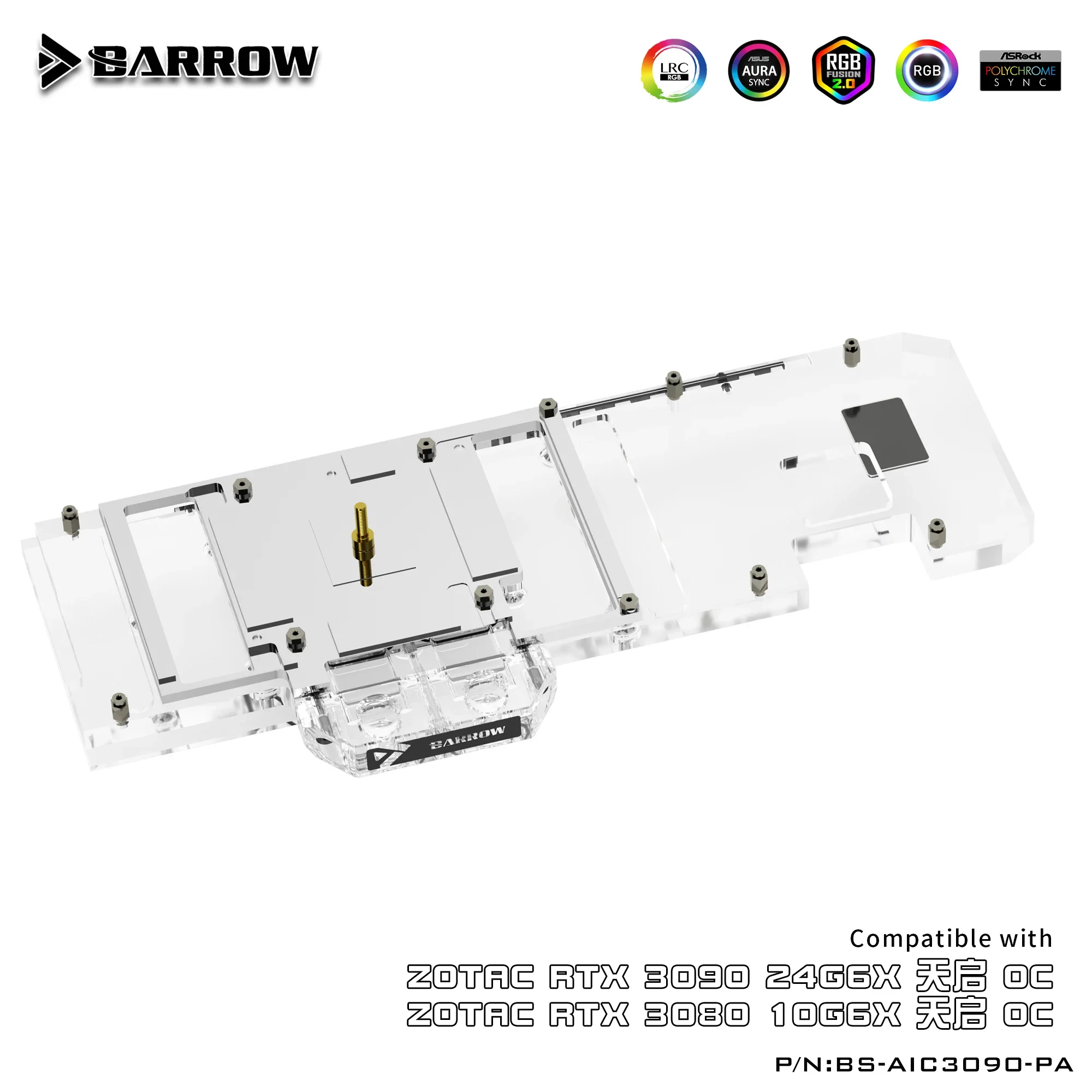 BARROW Water Block Use for ZOTAC RTX 3090 24G6X OC/3080 10G6X OC GPU Card  5V Header ARGB BS-AIC3090-PA