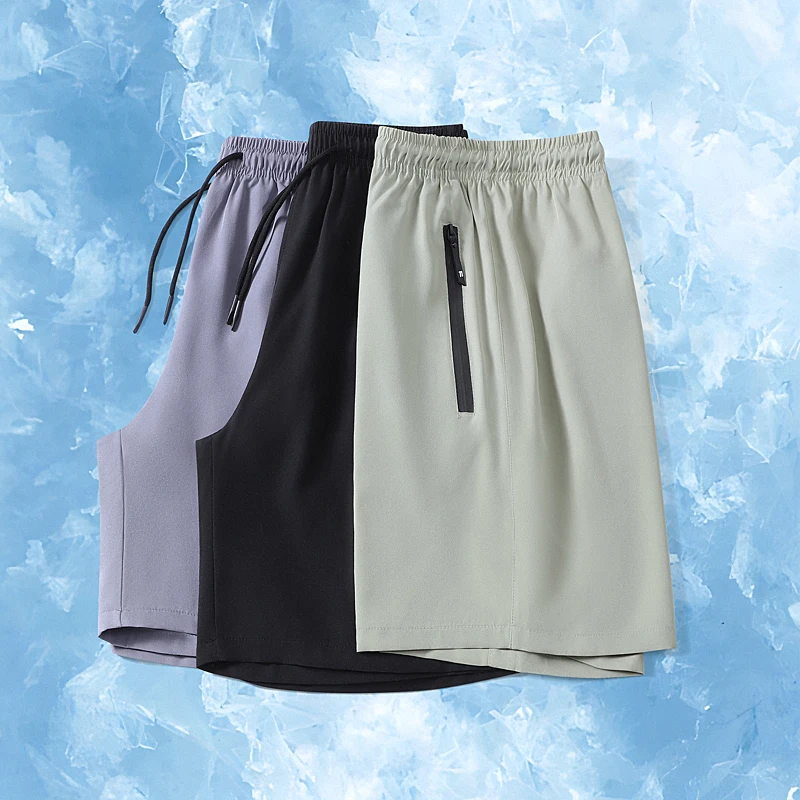 

Men's Summer Ultra-thin Ice Silk Shorts Jogging Sport Quick Dry Male Zipper Loose Gym Sports Short Pants Casual Beach Sweatpants