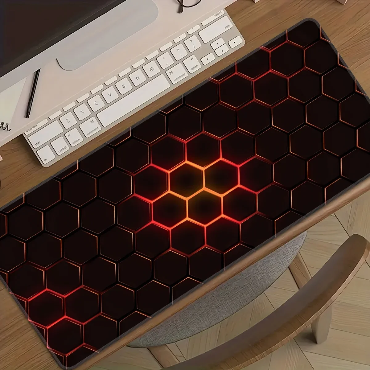 Hexagonal Design Large Gaming Mouse Pad XXL table mat Red Glow Rubber Non-Slip for Office Gaming Desk accessories Desk pad gamer