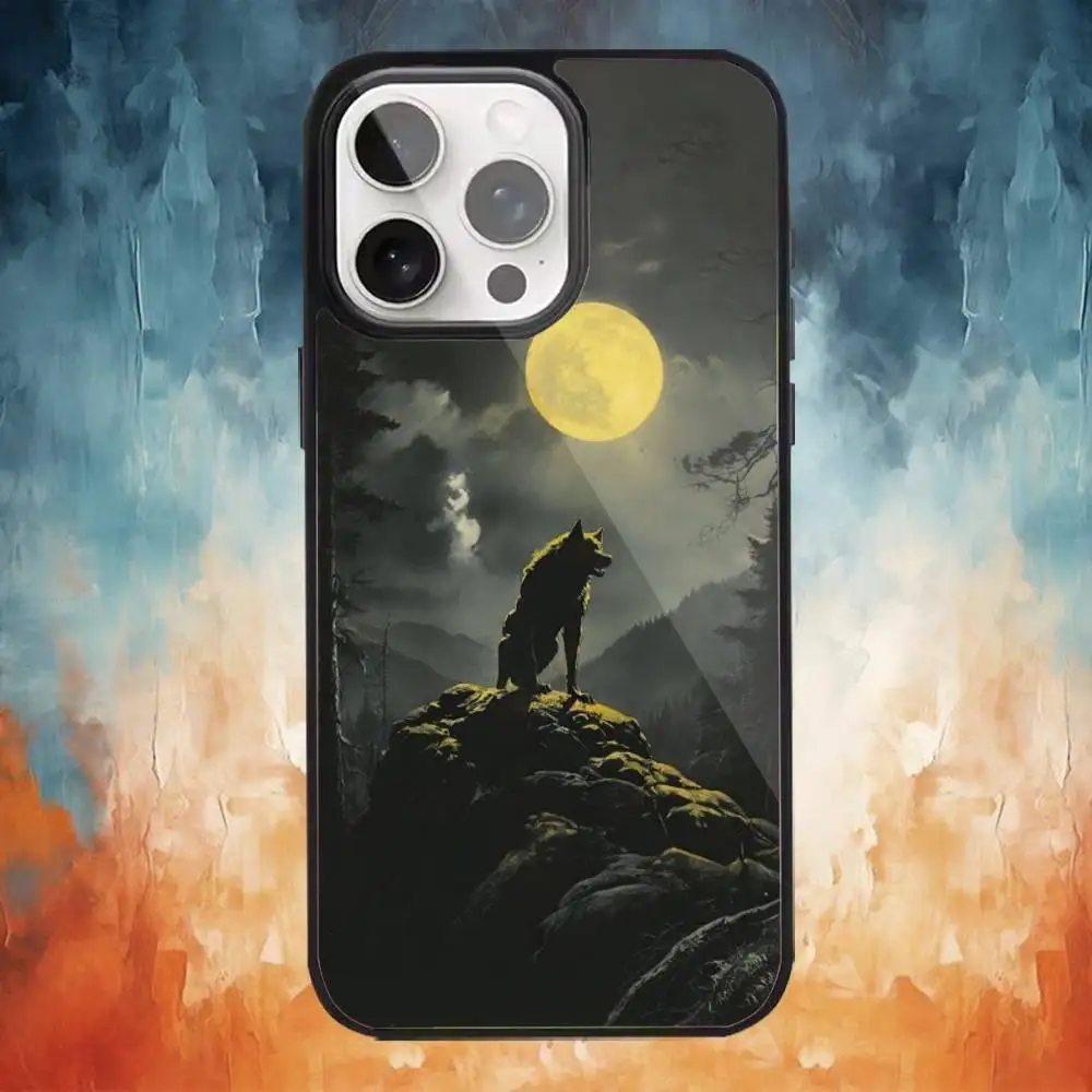 月の咆哮する狼 iPhoneケース iPhone17、16、15、14、13、12、11 Plus、Pro Max対応 マグネット式MagSafe ワイヤレス充電対応