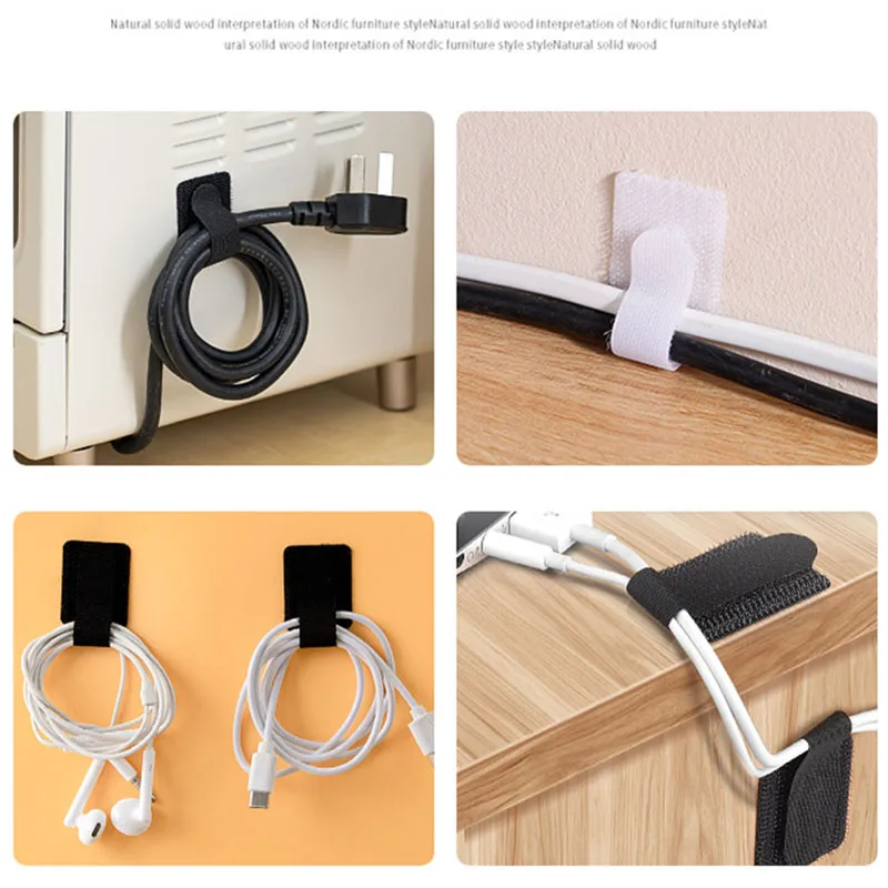 10PCS Cable Organizer Reusable Wire Winder USB Cable Tie Management Earphone Mouse Cord Ties Self-Adhesive Hook Loop Strap