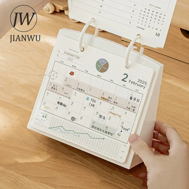 JIANWU 2025 Page Turning Card Calendar Office Desktop Calendar Creative DIY Student Supplies Stationery