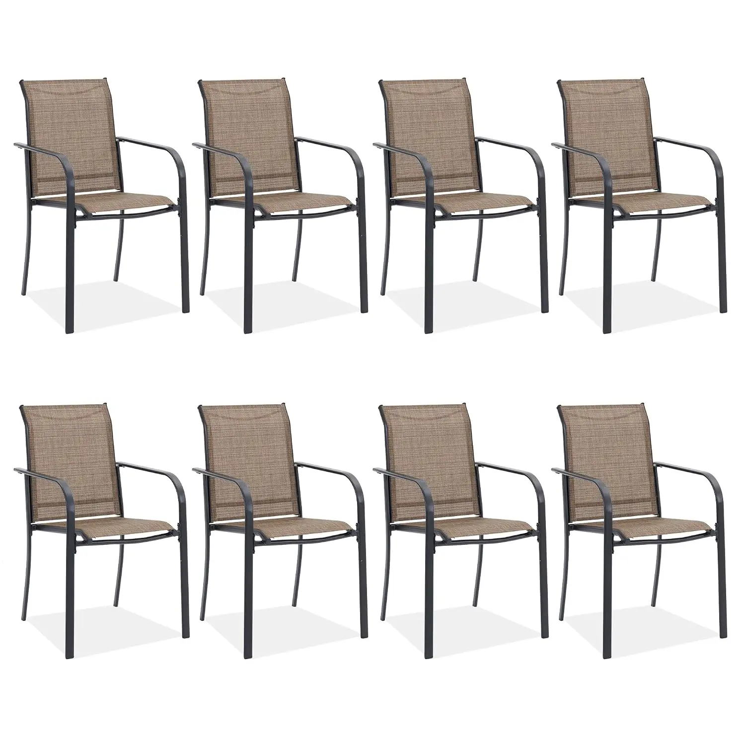 Outdoor Chairs Set of 8, Stackable Patio Dining Chairs with Metal Frame & Breathable Textilene Fabric for Porch Lawn Backyard