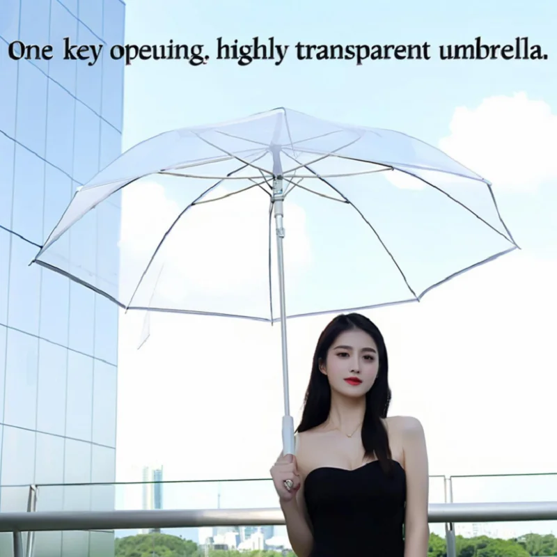 Popular TPU High Transparent Umbrella White Fiber Bone Reinforced Large Golf Wind Resistant Long Handle Umbrella