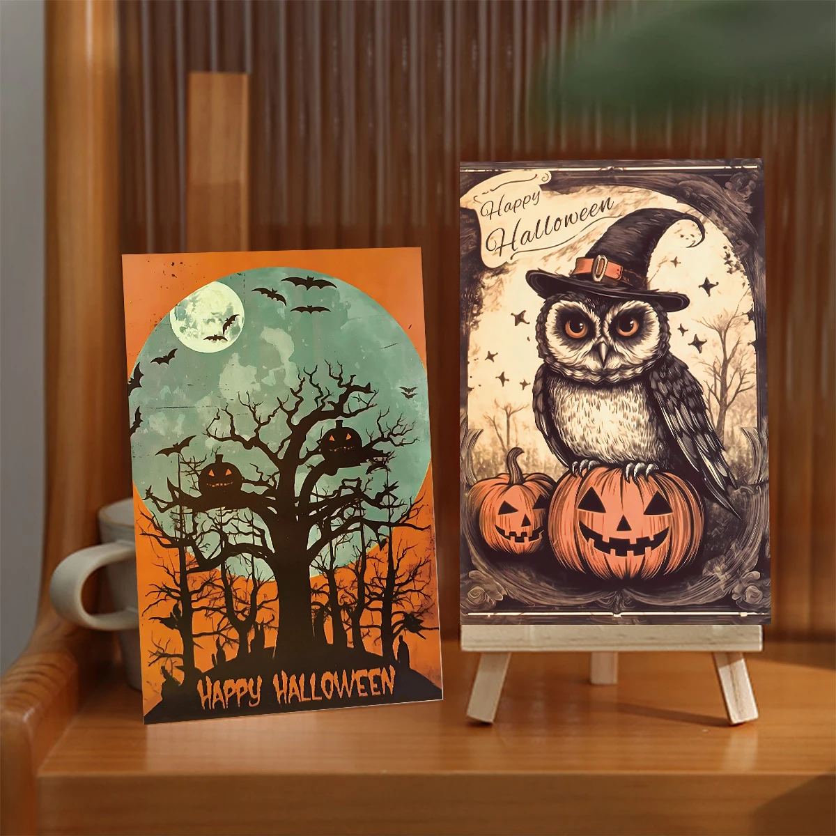 10pcs Vintage Halloween Greeting Cards Halloween Decoration Postcard with Black Cat,Pumpkin, Wall Stickers Note Cards Home Decor