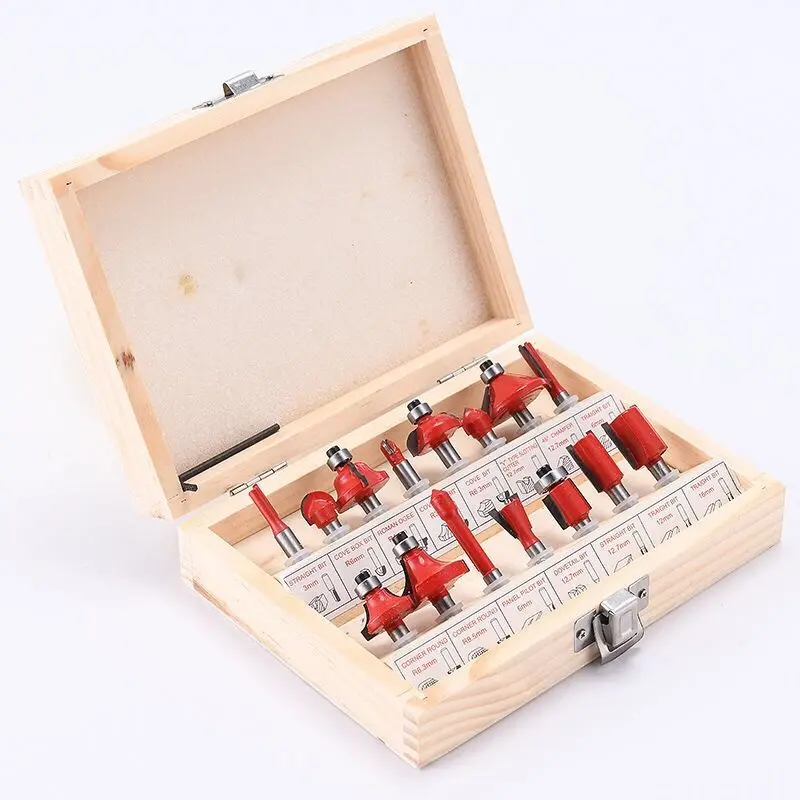 15 pcs Milling Cutter Kits for Wood Router Woodworking Electric Trimmer Wood Milling Engraving Slotting Trimming Machine 1/4