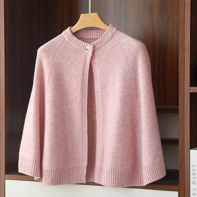 BELIARST 100% Pure Wool Shawl Women's Knitted Sweater Cardigan Shawl Autumn and Winter Solid Color Coat Fashionable Cloak Cape