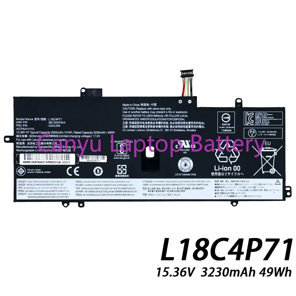 2024 L18M4P72 Battery For Lenovo Thinkpad X1C X1 Carbon 2019 Year L18C4P71 L18L4P71 02DL006 SB10T83174 SKB10K97644 5B10W13931