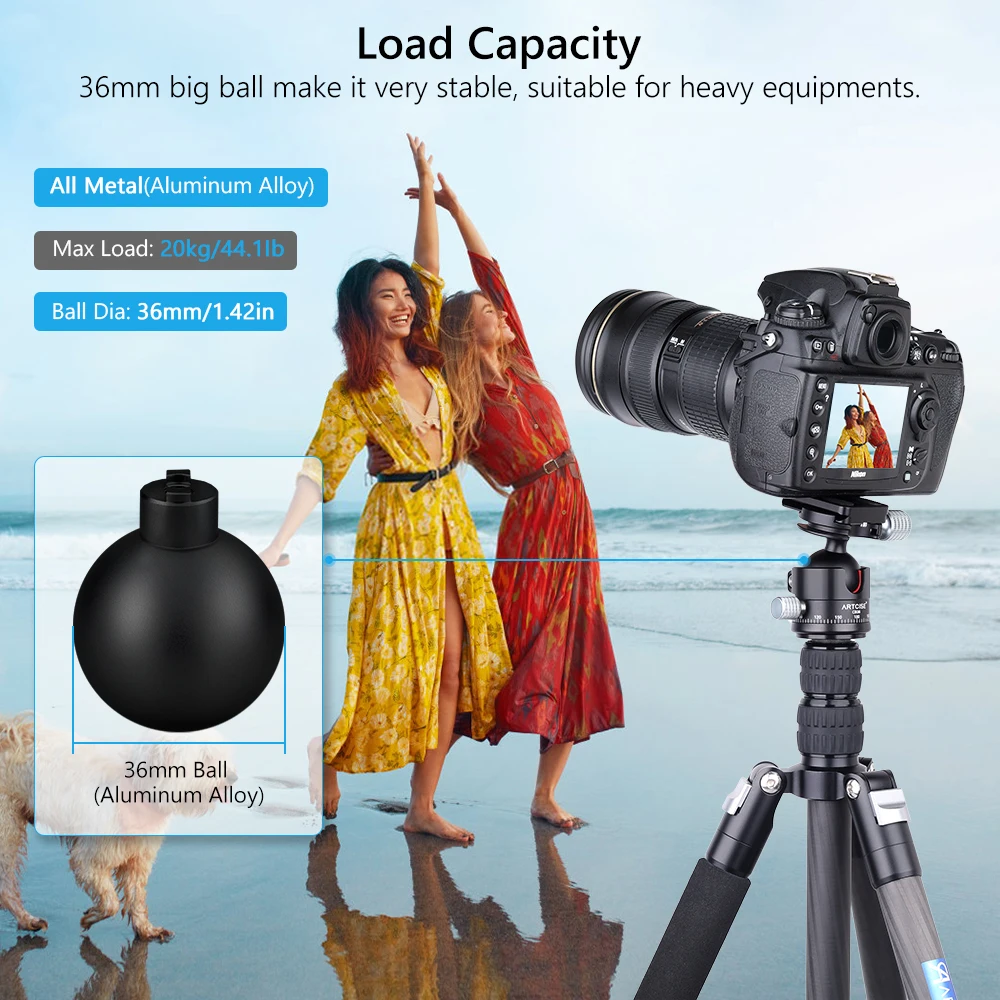 ARTCISE CB36 360° Panoramic All Metal LowProfile Gravity Center Ballhead for Tripod Monopod,DSLR Cameras,Camcorder Max Load 20kg