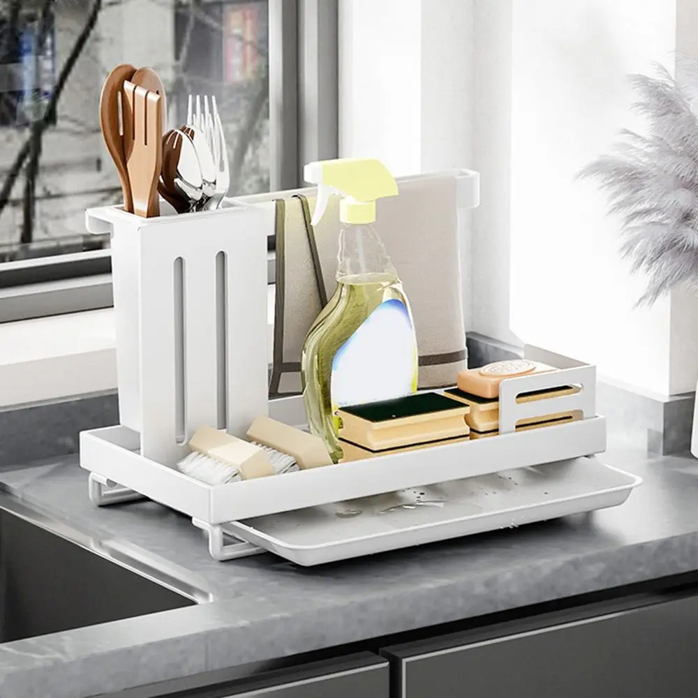 

Carbon Steel Kitchen Sink Drain Rack Rustproof Space Saving Sponge Holder Moisture-proof Dishwashing Cloth Storage Shelf