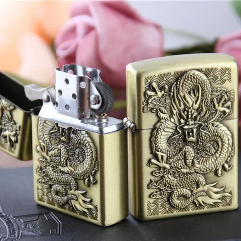 

Embossed Kerosene Creative Metal Lighter Windproof Portable Retro Grinding Wheel Flint Ignition Lighter Men's Personalized Gift