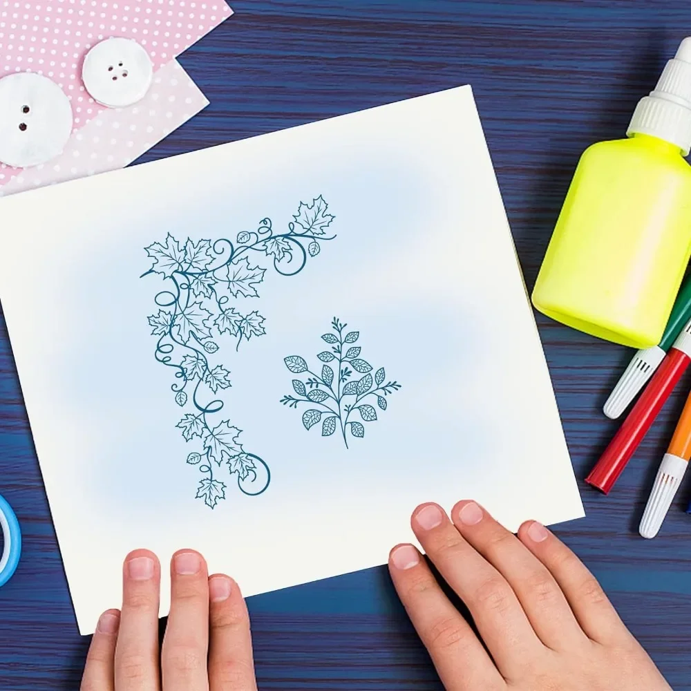 Vine Leaves Clear Stamps Leaf Pattern PVC Placstic Silicone Stamps with Word Hello for Envelope Making, Bookmark DIY Decorations