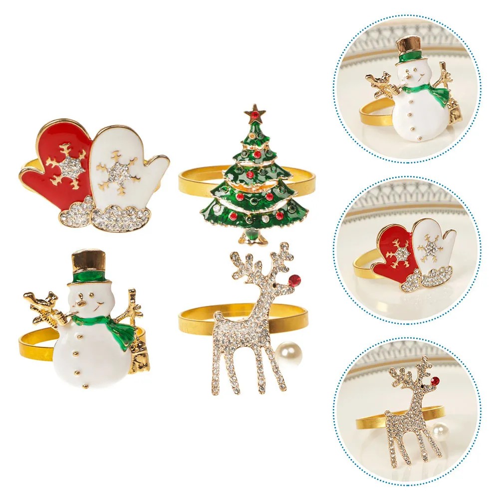 4pcs Napkin Rings Christmas Decor Alloy Buckles Xmas Home Table Decorations Smooth Modeling Holiday Blessings