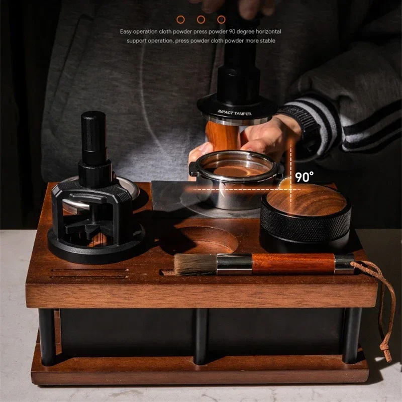 JUSTINLAU Double-layer Coffee Powder Pressing Base Solid Wood Storage Coffee Grounds Box Coffee Tools Wooden Coffee Storage Box - view 3