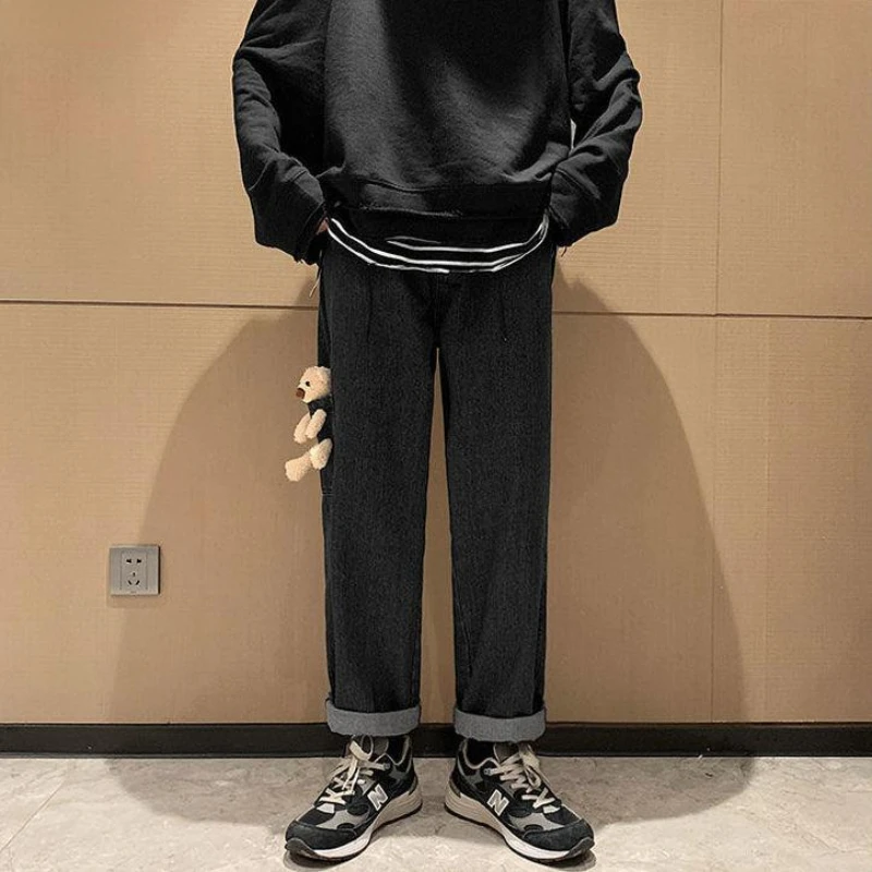 2023 New Fashion Bomb Street Jeans Men\'s Casual Pants Cute Pocket Bear Harajuku Wide Leg Pants Denim Pants Trend