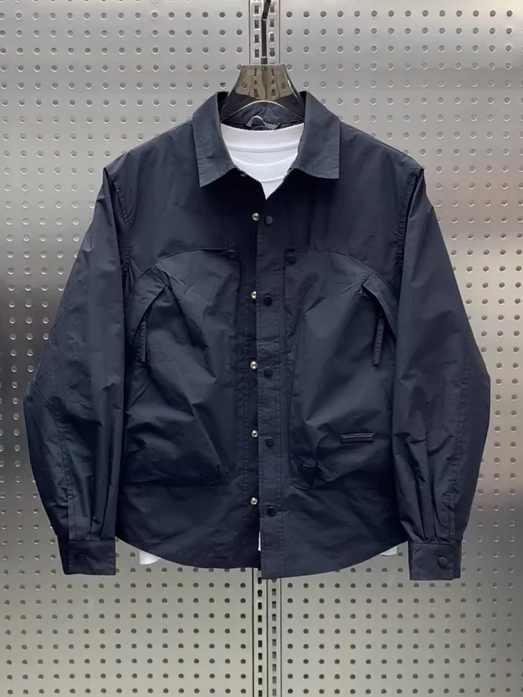 

Casual Korean Sle Men's Jaet Simple Flip-Collar Design Multi-ket Faionable Spring Autumn Outerwear Top for Youth