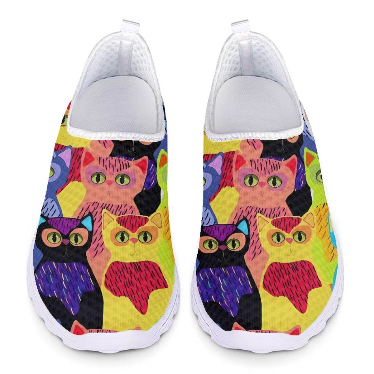 

Colorful Cartoon Print Cat Ladies Spring Summer Mesh Shoes Lightweight Indigenous Art Design Sneakers Classic Walking Footwear