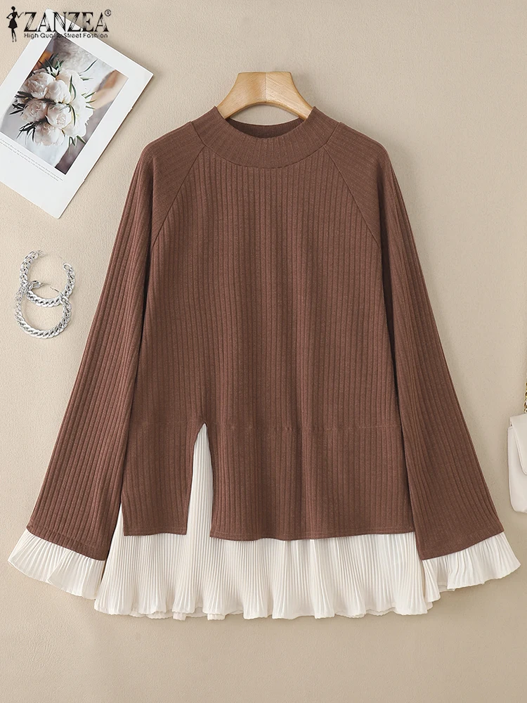 

ZANZEA Casual Women Pullovers Autumn Knitted Sweaters Winter Jumpers Stylish O Neck Long SleevePatchwork Sweaters Oversize 2025