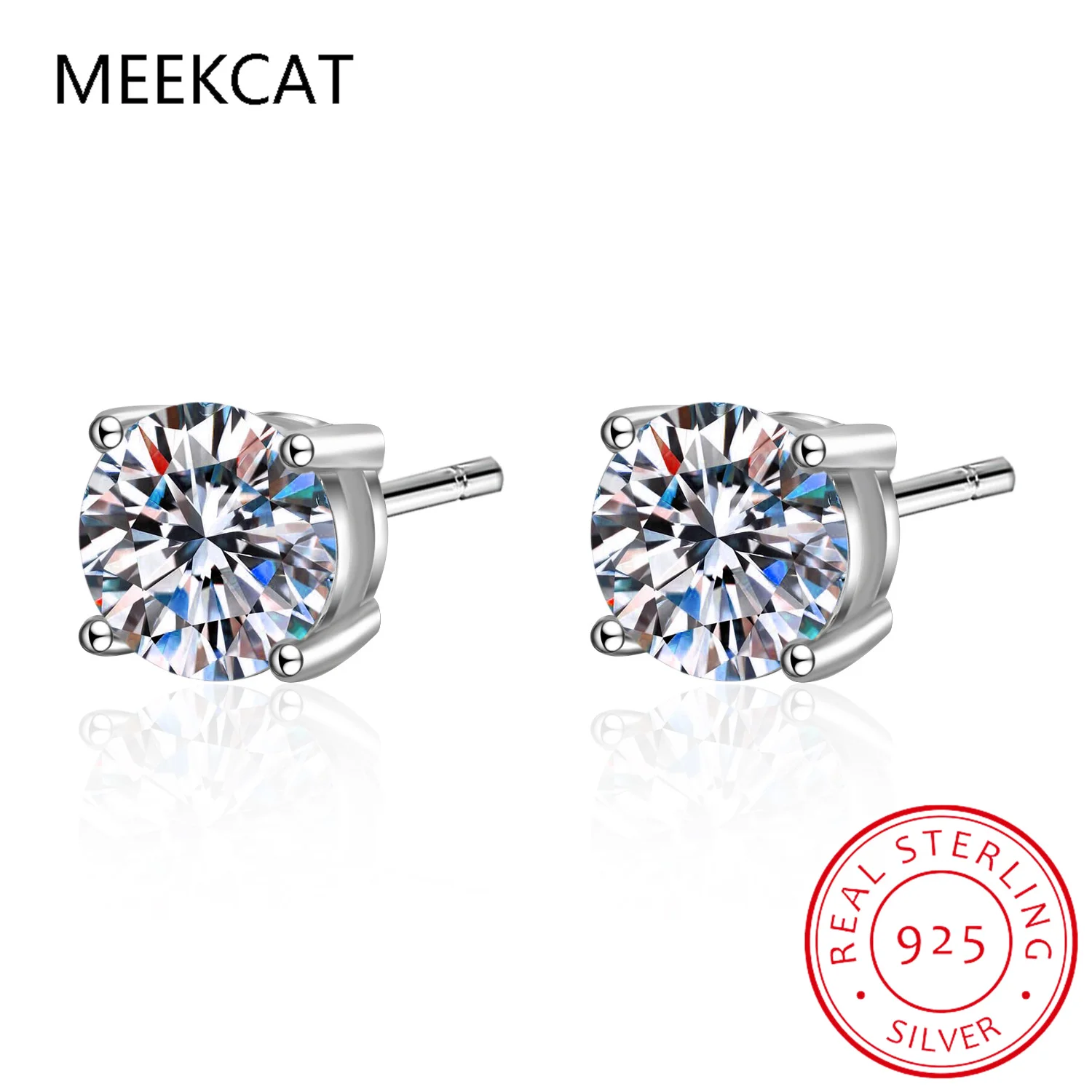 Real Moissanite Stud Earrings 14K White Gold Plated Sterling Silver 4 Prong Diamond Earring for Women Men Ear Stud 1ct 2ct 4ct