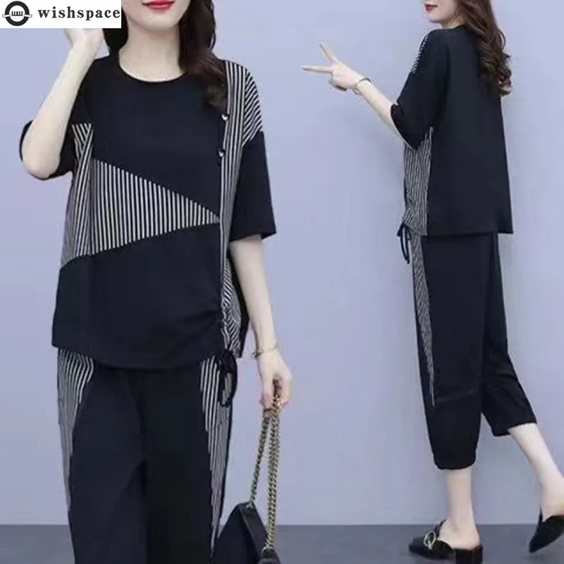 

2022 Spring and Summer New Women's Suit Fashionable Loose Thin Stitching Striped Western Style Leisure Two Piece Set