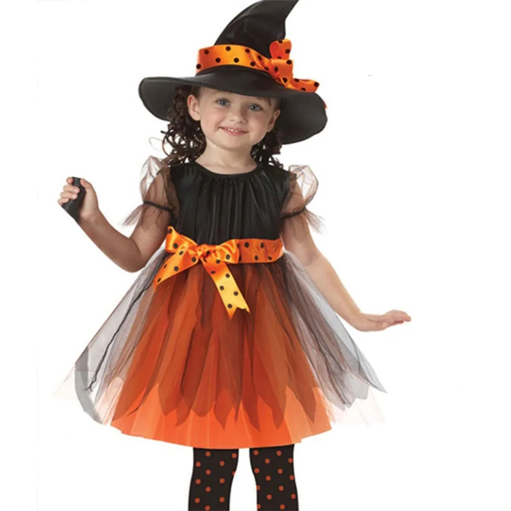 

Kawaii Childern Halloween Costumes Pointy Hat Wizard Witch Dress Set Bright Color Costume Cosplay Props