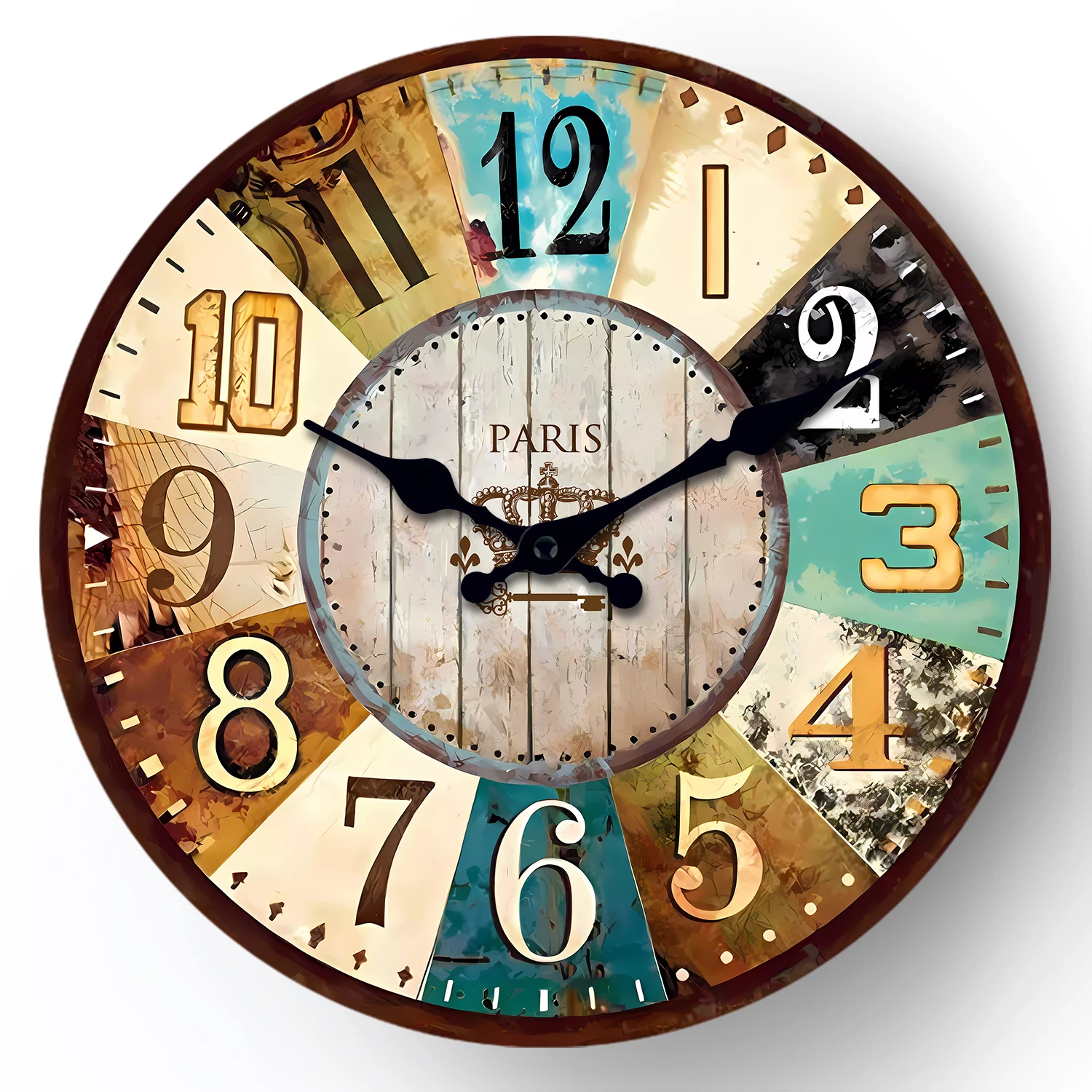 Vintage Mediterranean Wooden Wall Clock Living Room Bedroom Kitchen Home Decor Silent Quartz Clock Holiday Gift 10-Inch 12-Inch 14inch 16inch (No