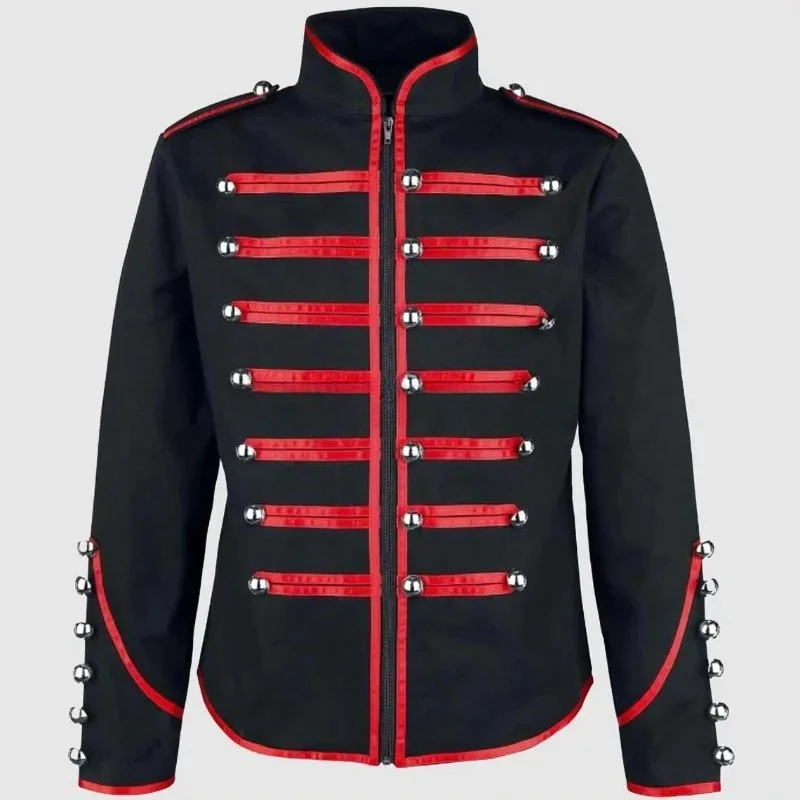 Steampunk Men Gothic Clothing Medieval Vintage Jacket Stand Collar Rock Frock Coat Men's Retro Punk Coat Drummer Costume
