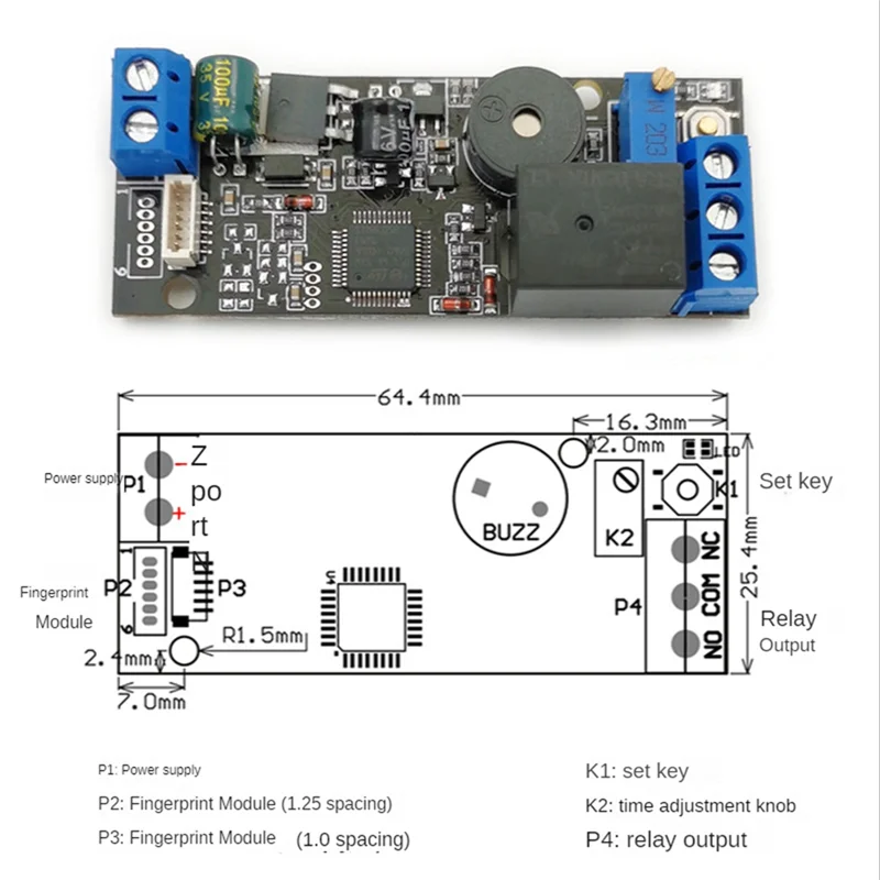 ABMF-K202 + R503 Плата контроллера отпечатков пальцев DC12V Плата управления с низким энергопотреблением + R503 Модуль отпечатков пальцев