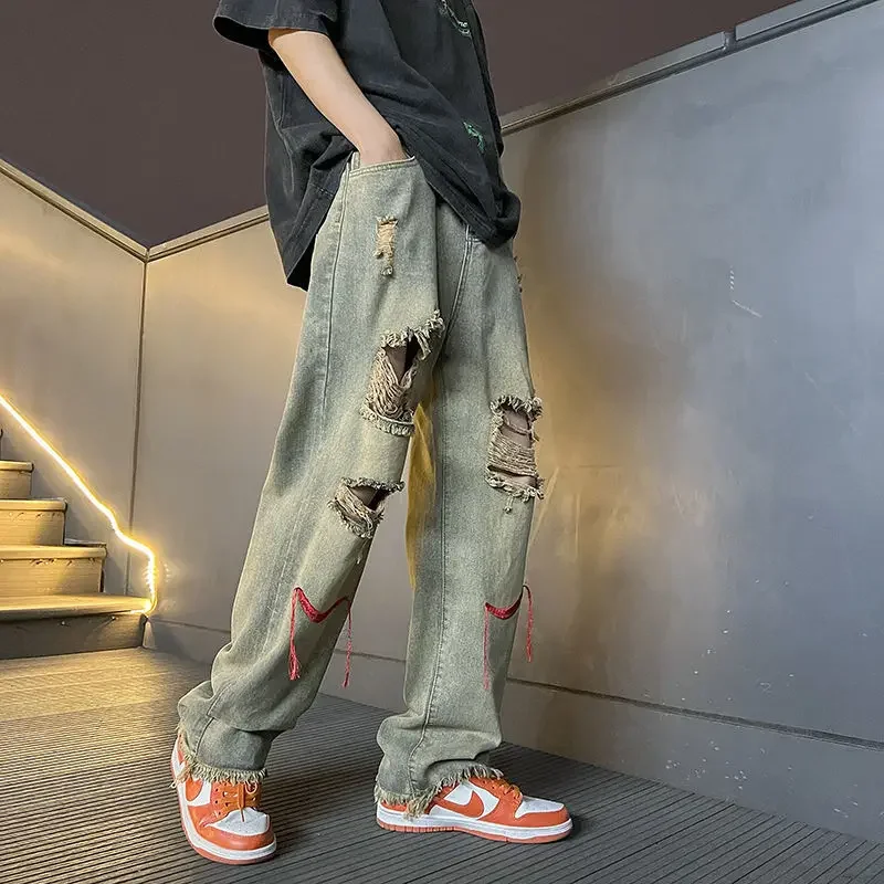 

Loose Male Cowboy Pants Baggy Harajuku Denim 2025 Korean Trousers Autumn Y2k Vintage 90s Streetwear Y 2k New in Kpop Men's Jeans