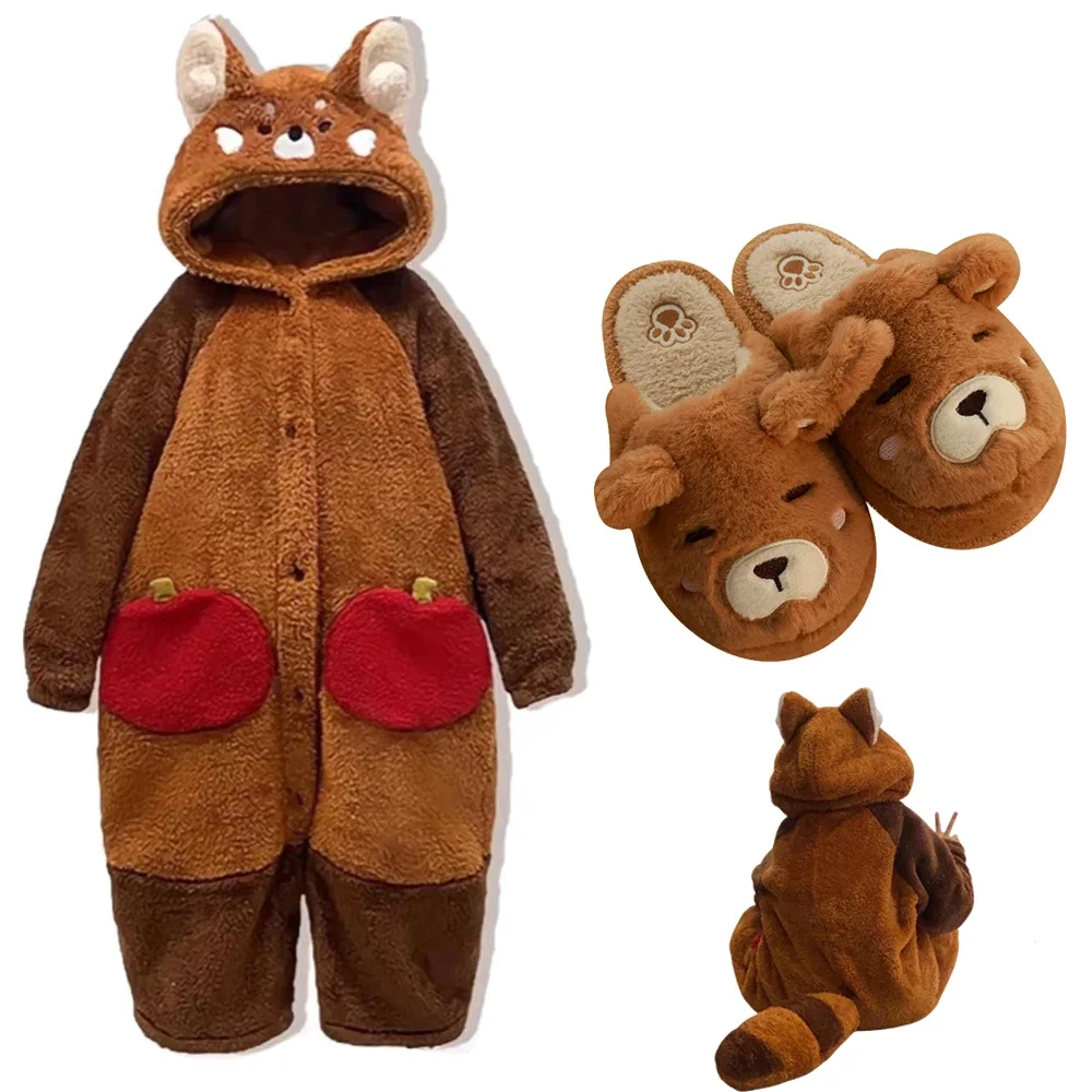 

Милый плюшевый спальный халат с пандой Xiaohuan, женский осенне-зимний толстый плюшевый комбинезон, домашняя одежда, комплект для косплея, тапочки