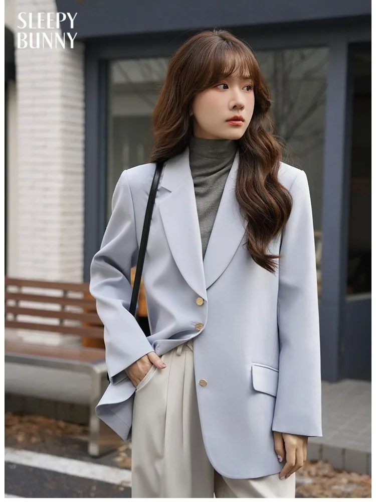 

Elegant Vintage Loose Blazer Jacket Women Slim Double Breasted Suit Coat Gold Button Casual Office Long Sleeve Outerwear Autumn