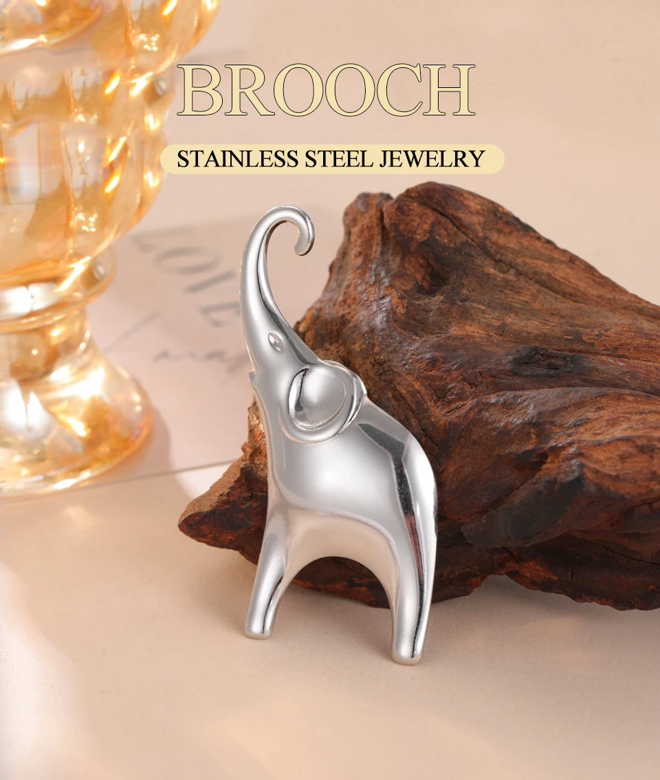Dawapara Good Luck Elephant Brosche Pin Afrika Tier Totem Minimalistische Accessoires Broschen aus Edelstahl – Detail 1