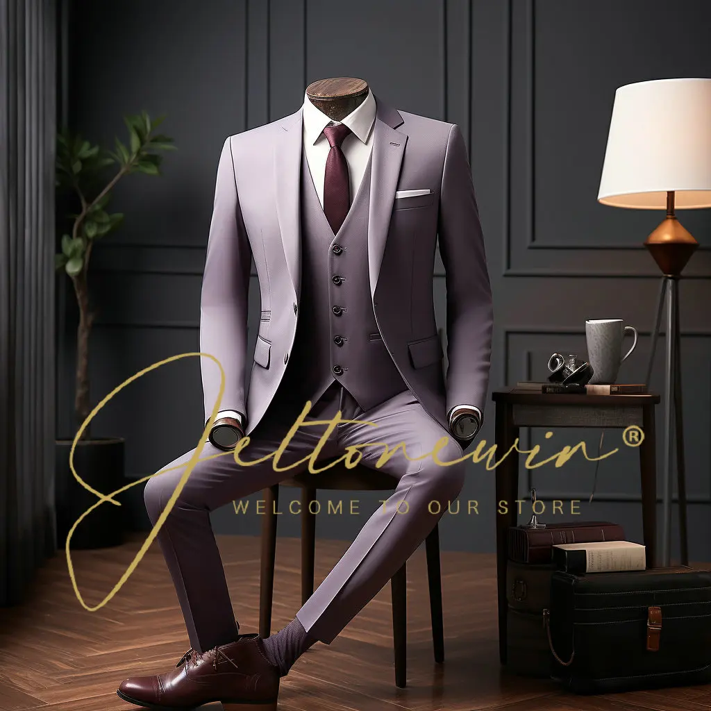 

Blazers Men's Fashion Banquet Slim 3 Piece Suit Set / Male Business Solid Color Jacket Pants Trousers Vest Coat Trapstar