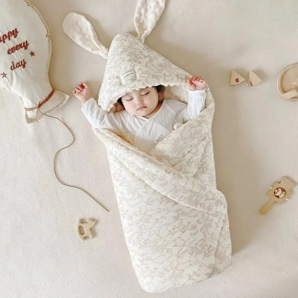 

Crinkle Cotton Swaddle Blanket Bunny Ears Design Extra Soft Thermal Swaddle Quilted Design Newborn Swaddle Blanket Newborn Care