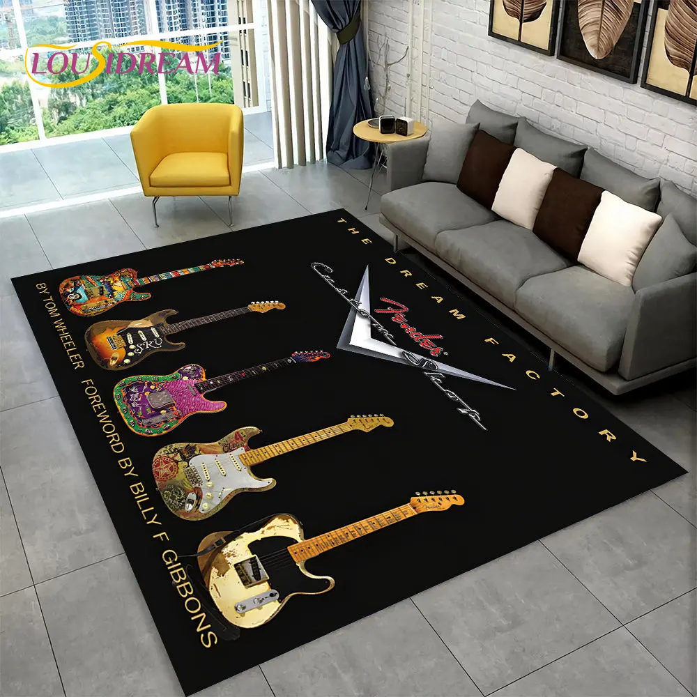 Classical Guitar Electric Guitar Bass Area Rug,Carpet Rug for Living Room Bedroom Sofa Doormat Decor,Kid Game Non-slip Floor Mat