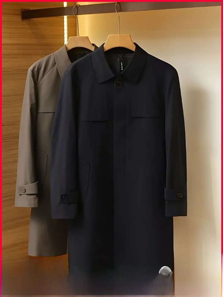 

Heavyweight Luxury Men's Autumn Winter Busin Casual Commuter Long Coat Jaet Stand Fit Faion Urban Polyester Fiber