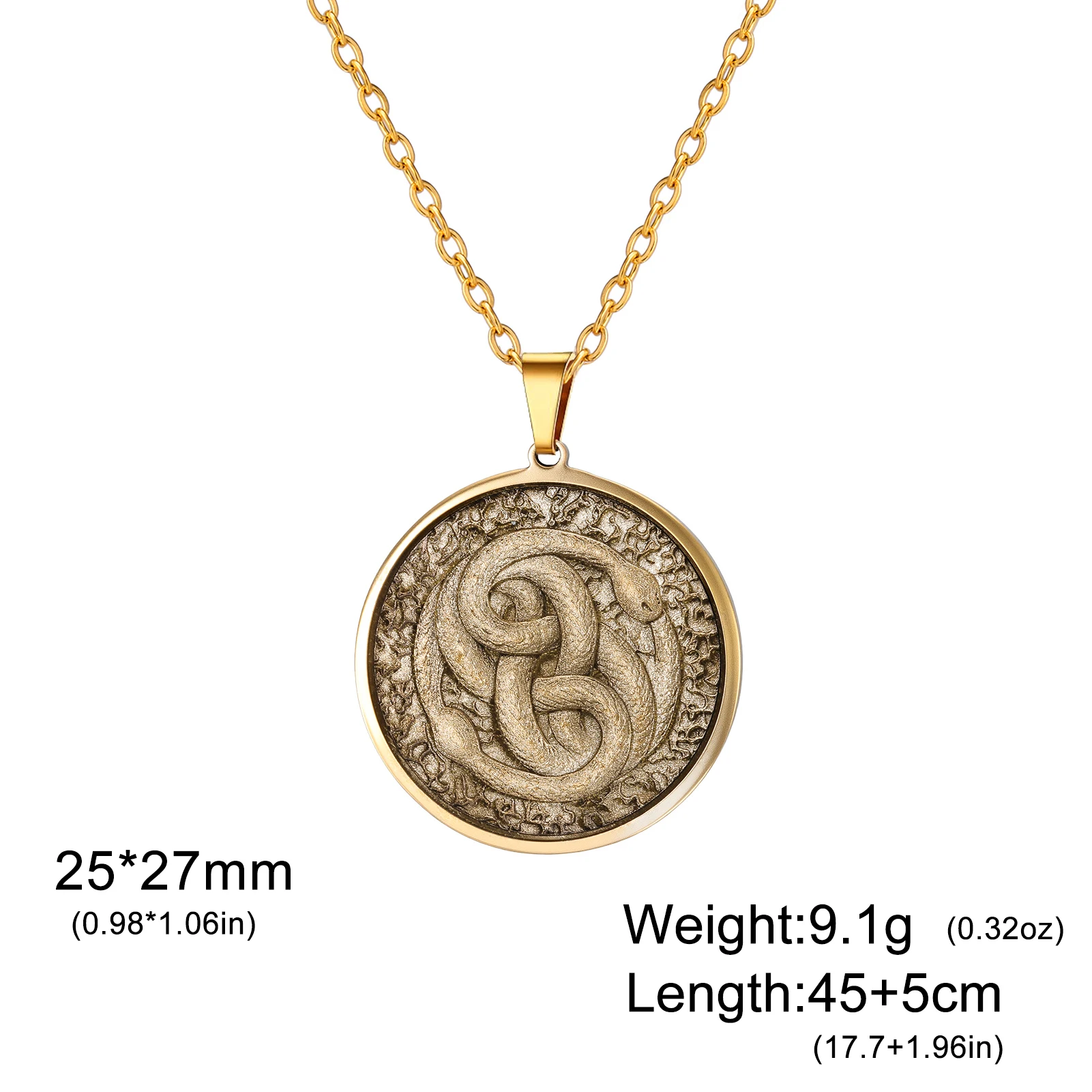 Vintage Intertwined Snake Coin Necklace Supernatural Amulet Chain For Woman Men Pendant Copper Antique Bronze Punk Angel Jewelry view 6