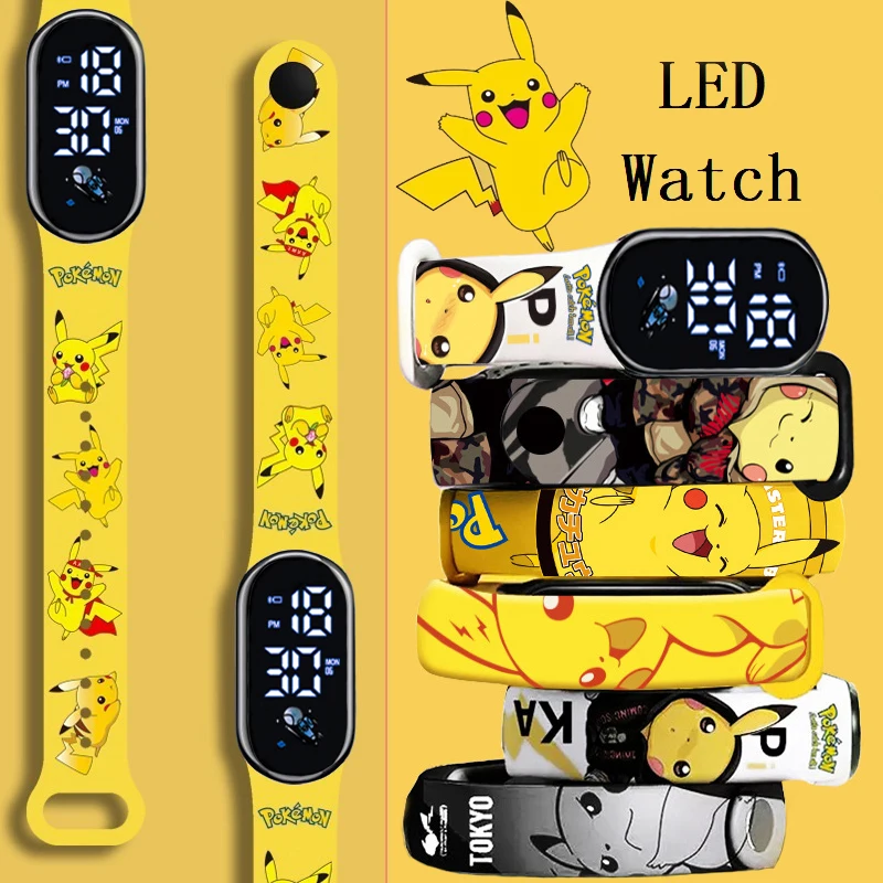 

Pokemon Strap LED Electronic Watch Fashion Colorful Bracelet Touch Waterproof Anime Character Pikachu Kid Digital Watches