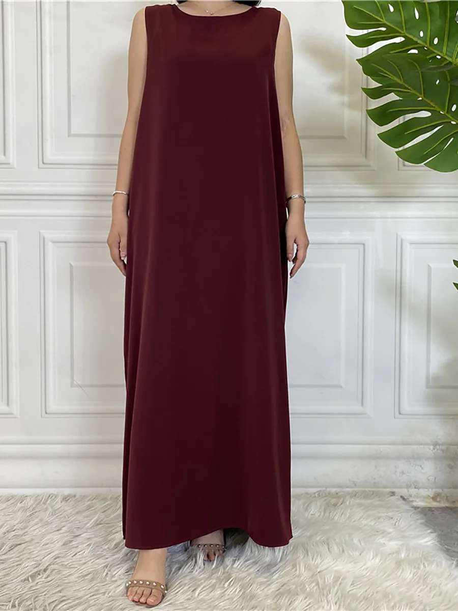 Skromna Abaya Femme Casual Vestido cały mecz bez rękawów wewnętrzna sukienka muzułmańska dla kobiet Maxi szata kaftan marokańska odzież islamska