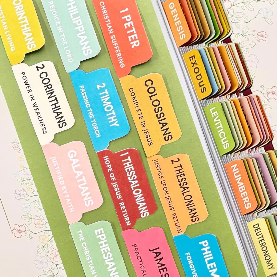 علامات تبويب الكتاب المقدس مع غطاء رقيق 75 علامة تبويب مع عنوان الفصل والمجسمات ذات الطابع المسيحي تحريك علامات تبويب الكتاب المقدس المحدودة المقاومة للماء ثنائية #2