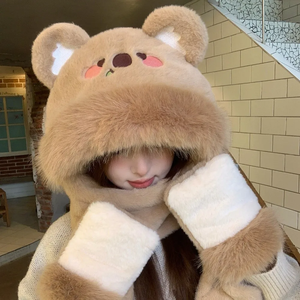 3pcs/Set 3 Piece Set Bear Hat Scarf Gloves Set Thick Warm Polyester Winter Hat Scarf Gloves Set Cold Weather Cold Proof
