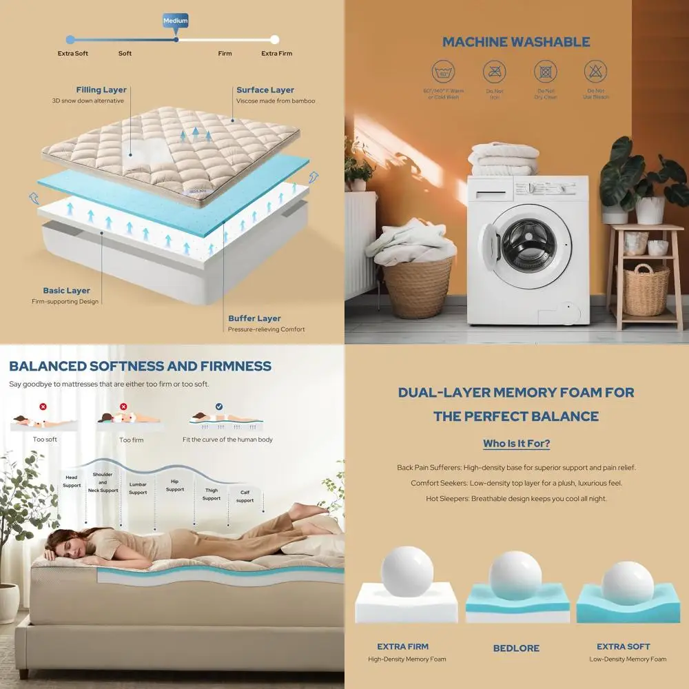 مرتبة علوية كاملة الحجم 4 بوصة بطبقة مزدوجة لتخفيف الظهر - رغوة الذاكرة الجل وسادة تبريد علوية (بيج) #1