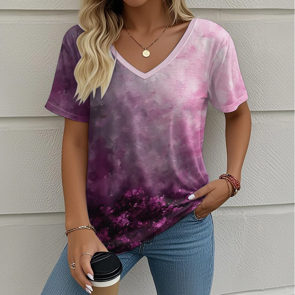

Women's T-Shirt Floral Print Outdoor Retro Fashion Casual Oversized V-Neck Y2k Short-Sleeved Summer Women's Clothing