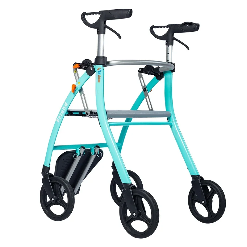 Portable Lightweight 4-Wheel Rollator Walker Aluminum Alloy Elderly Aid Medical Device for Enhanced Mobility