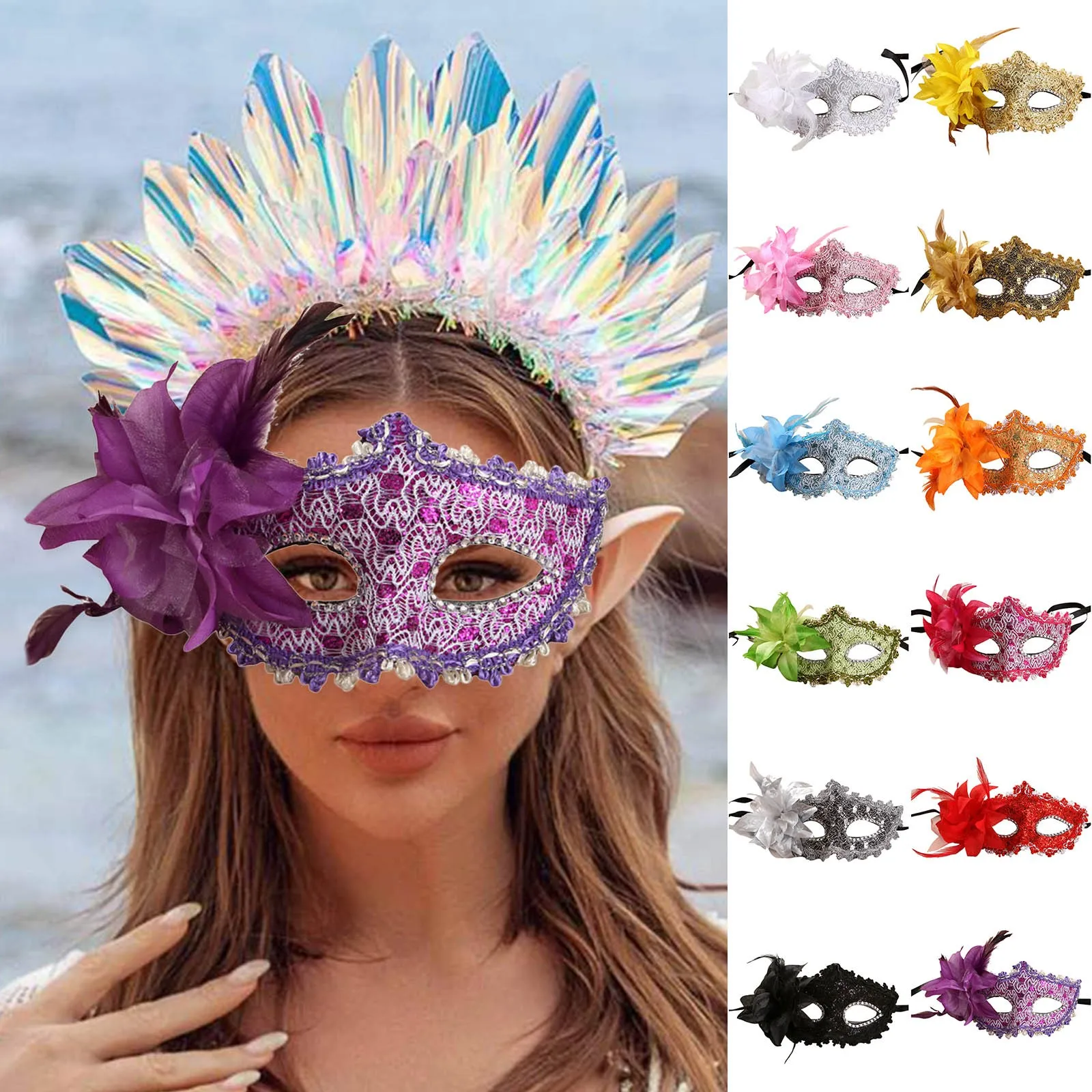 

Halloween Costumes Lady Venetian Exquisite Mask Purple Lace Half Face Princess Masquerade Women Dance Party Ball Miss Carnival