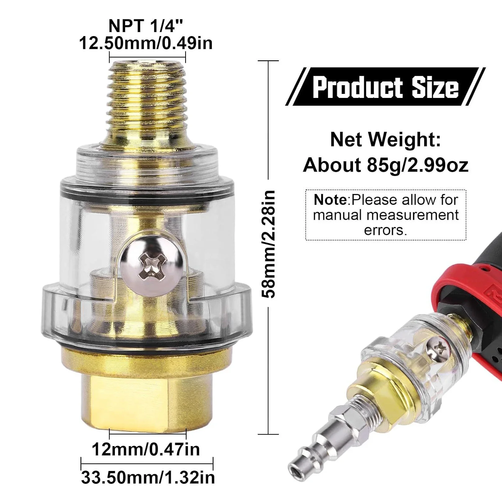 for Pneumatic Tool & Air Compressor Pipe Repair 1/4"NPT Mini In-Line Oiler Lubricator