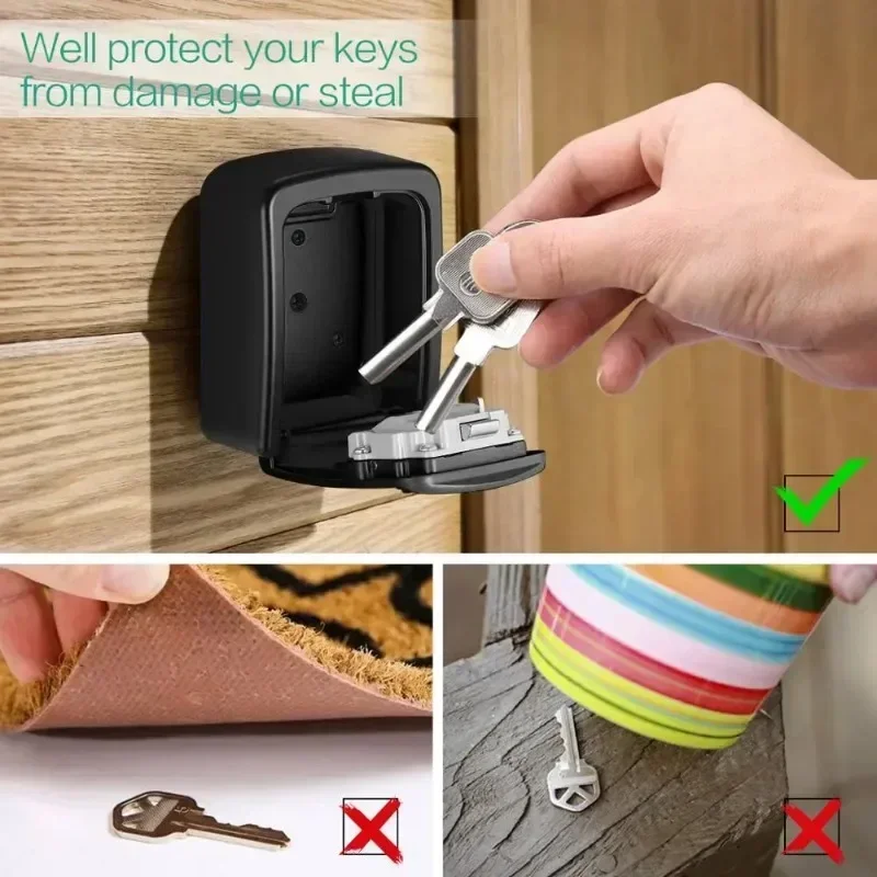 Metal Key Lock Box Outdoor Wall Mounted Keychain Storage Box 4 Digit Combination Password Safe Storage Secret Safe