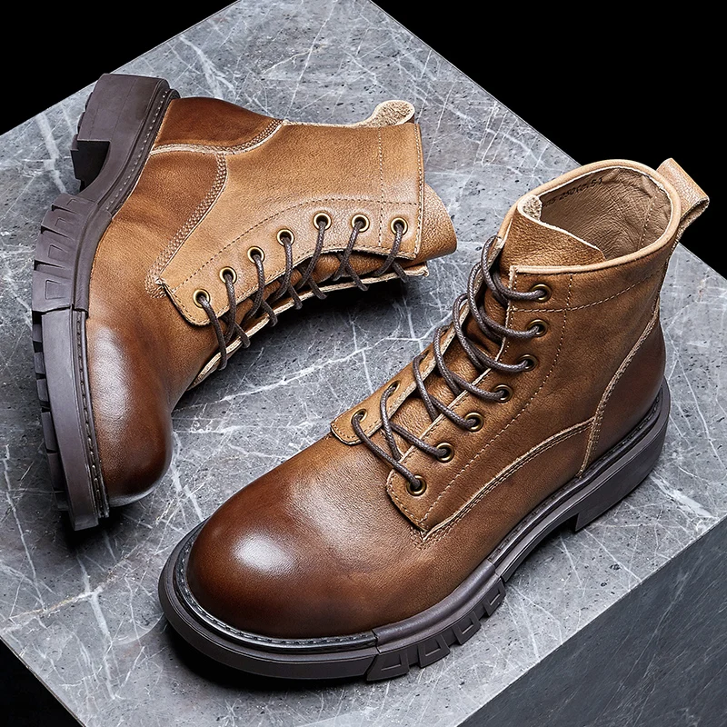 

Euro Size 43 44 Cool Men Must Get Winter Cowhide Motorcycle Riding Boots Middle Top British Style Retro Work Safety Shoes Male