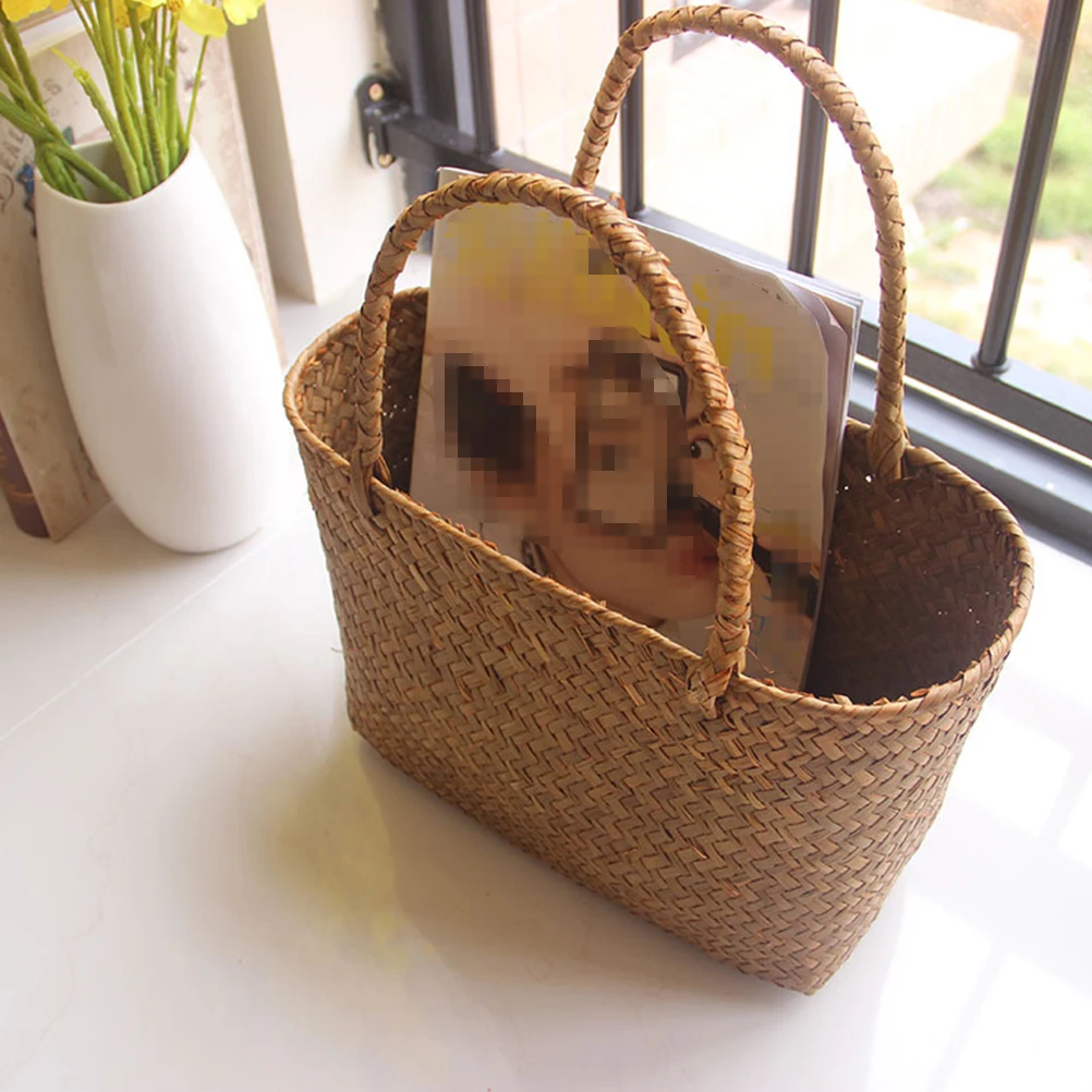 

Handmade Flower Basket Woven Baskets for Plants Straw Storage Seagrass Basket Long Use Practical Gift Corridor Living