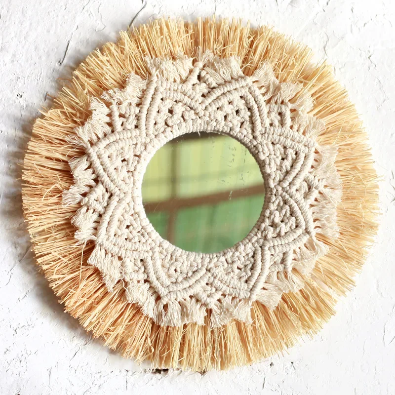 

Bohemian Home Decoration Straw Hand-woven Mirror Wall Decoration Hotel Home Party Decoration Mirrors for Bedroom